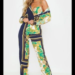 Green Shell Chain Print Beach Shirt & Pant Set